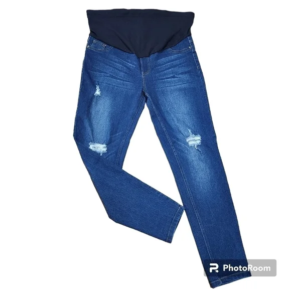 JVINI Fashion Maternity Skinny Distressed Jeans, Blue - Picture 1 of 12